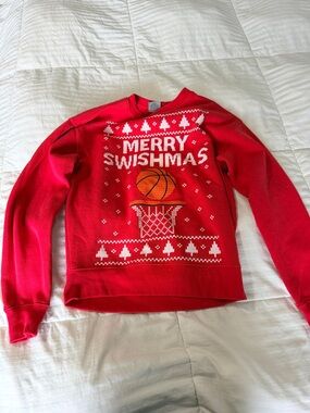 Red "Merry Swishmas" Basketball Holiday Sweatshirt